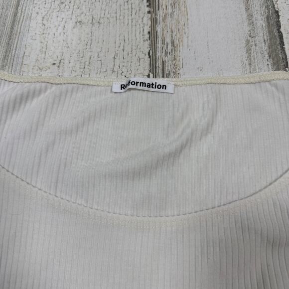 Reformation Ribbed Tee L | Ivory Long Sleeve | Tencel Blend | MSRP $68 - Picture 3 of 8